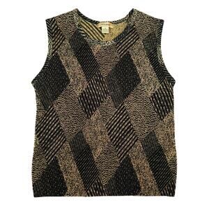 90s Ribbed Block Patterned Animal Print Black and Gold Tank Women's Size S
